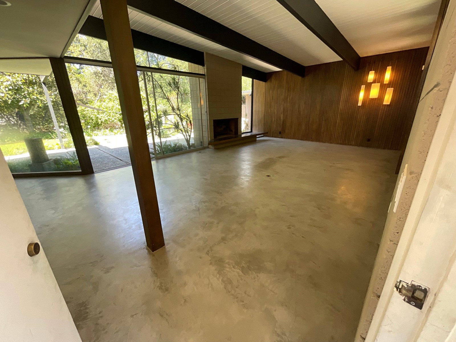 Living room with polished concrete floor