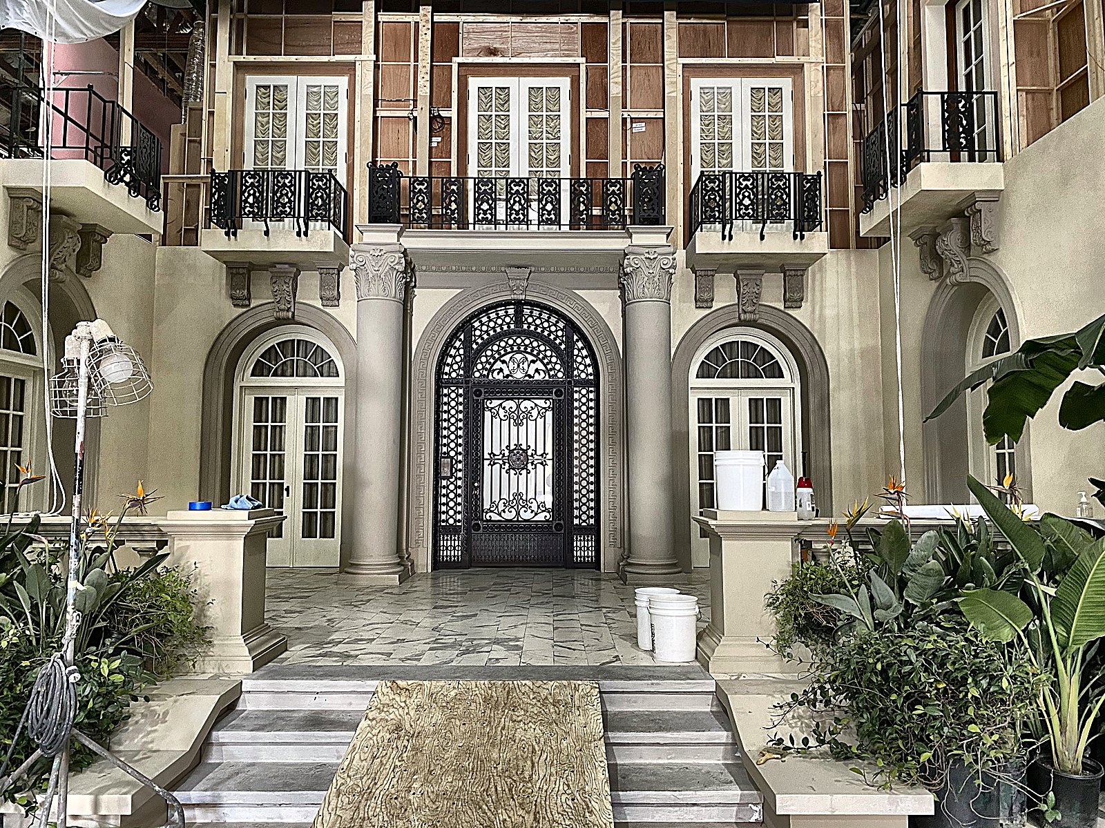 Plastered courtyard walls in warm tones